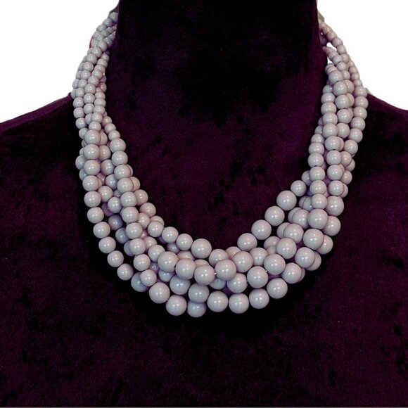 Chunky Layered Beaded Statement Necklace – Soft Dove Gray, Multi-Strand - Picture 1 of 5